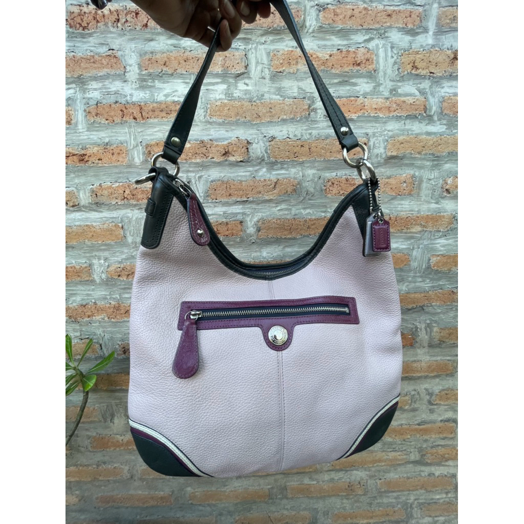 Coach Coc Laura Shoulder Bag Pebbled Leather Kulit Asli Kulas Shoulder Sling Bag Pink Lavender