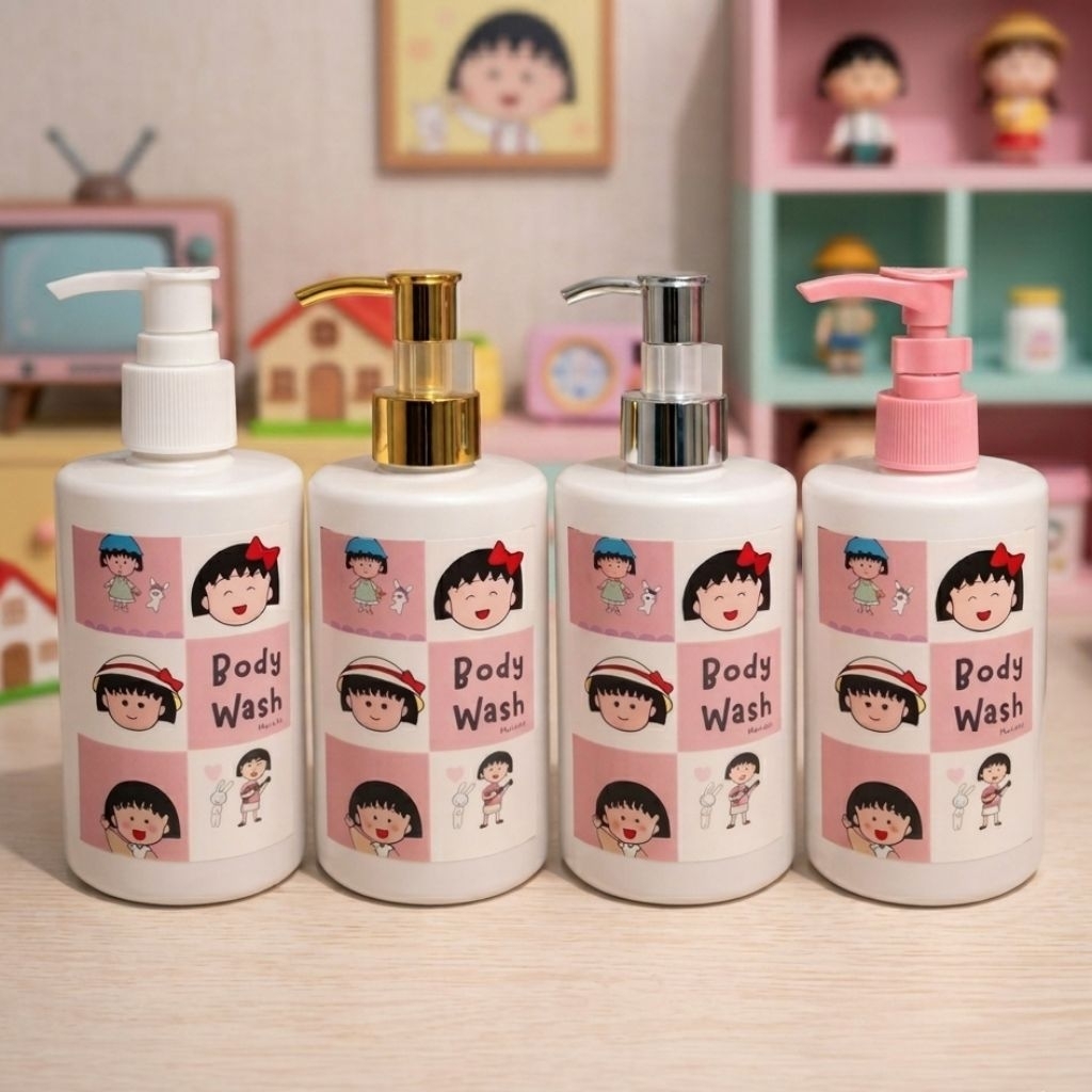 Chibi maruko chan botol sabun 250ml, botol sabun murah , botol shampoo , botol hand soap 250ml