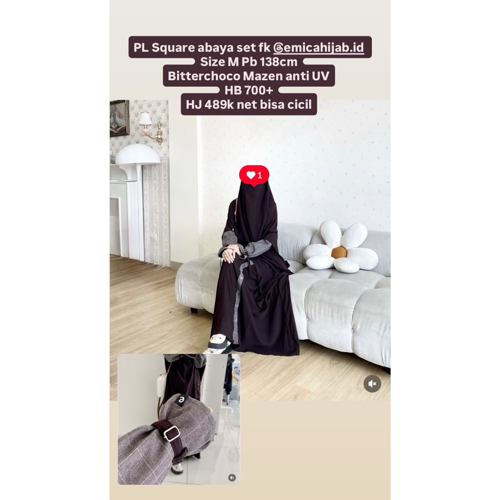 (Manual 489k) Preloved square abaya set fk by emica hijab bitterchoco Mazen anti UV (admin shopee 23