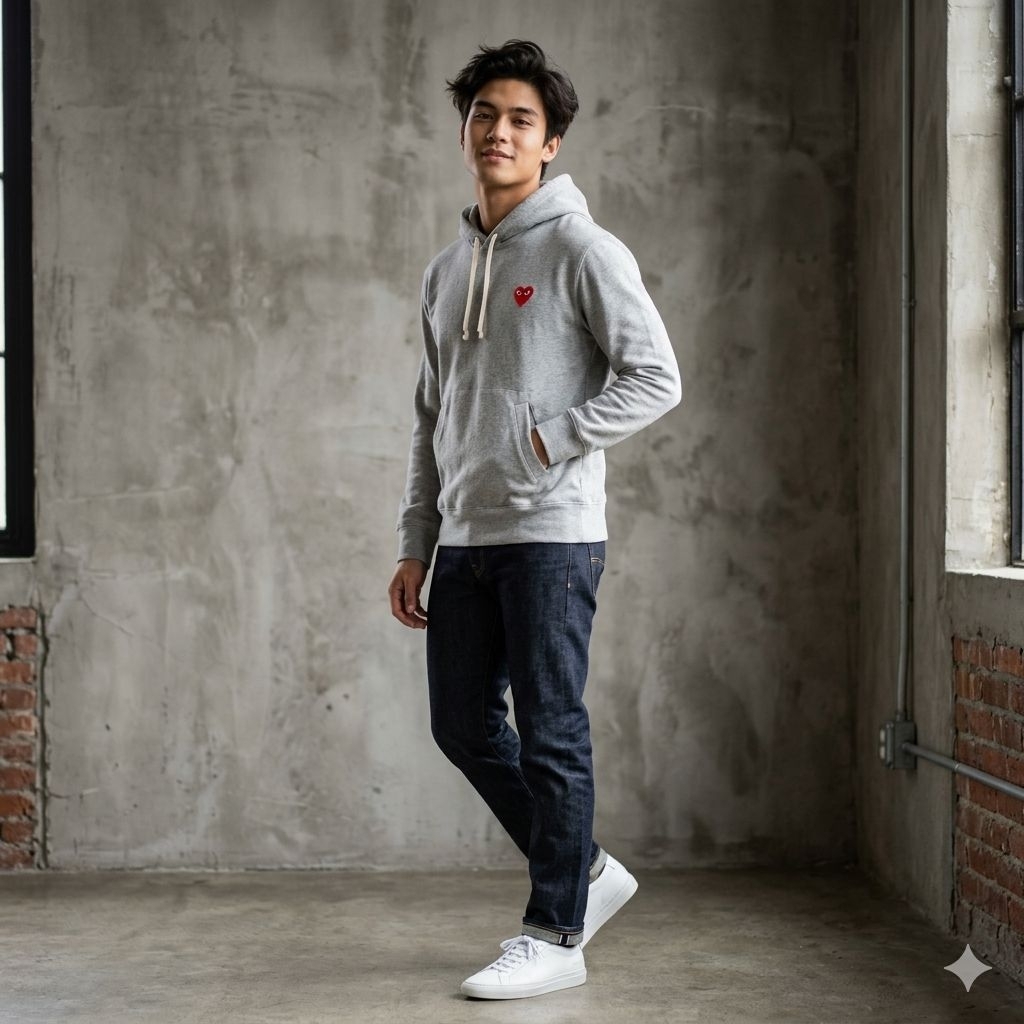 PLAY Comme Des Garcon’s Heart Logo Hoodie Authentic Grey AZ-T107