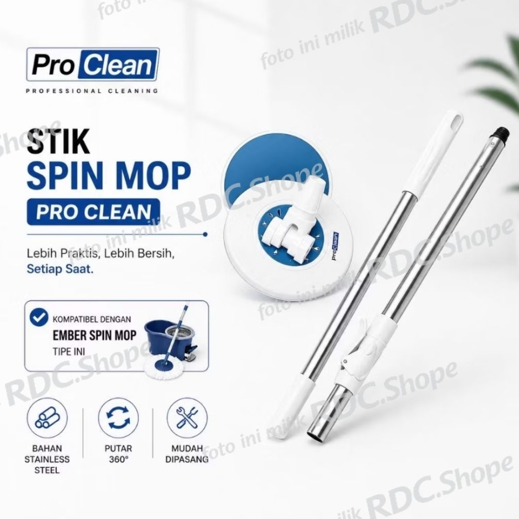 ORIGINAL PROCLEAN Stick Spin Mop Proclean / Stik Pel / Gagang Spin Mop