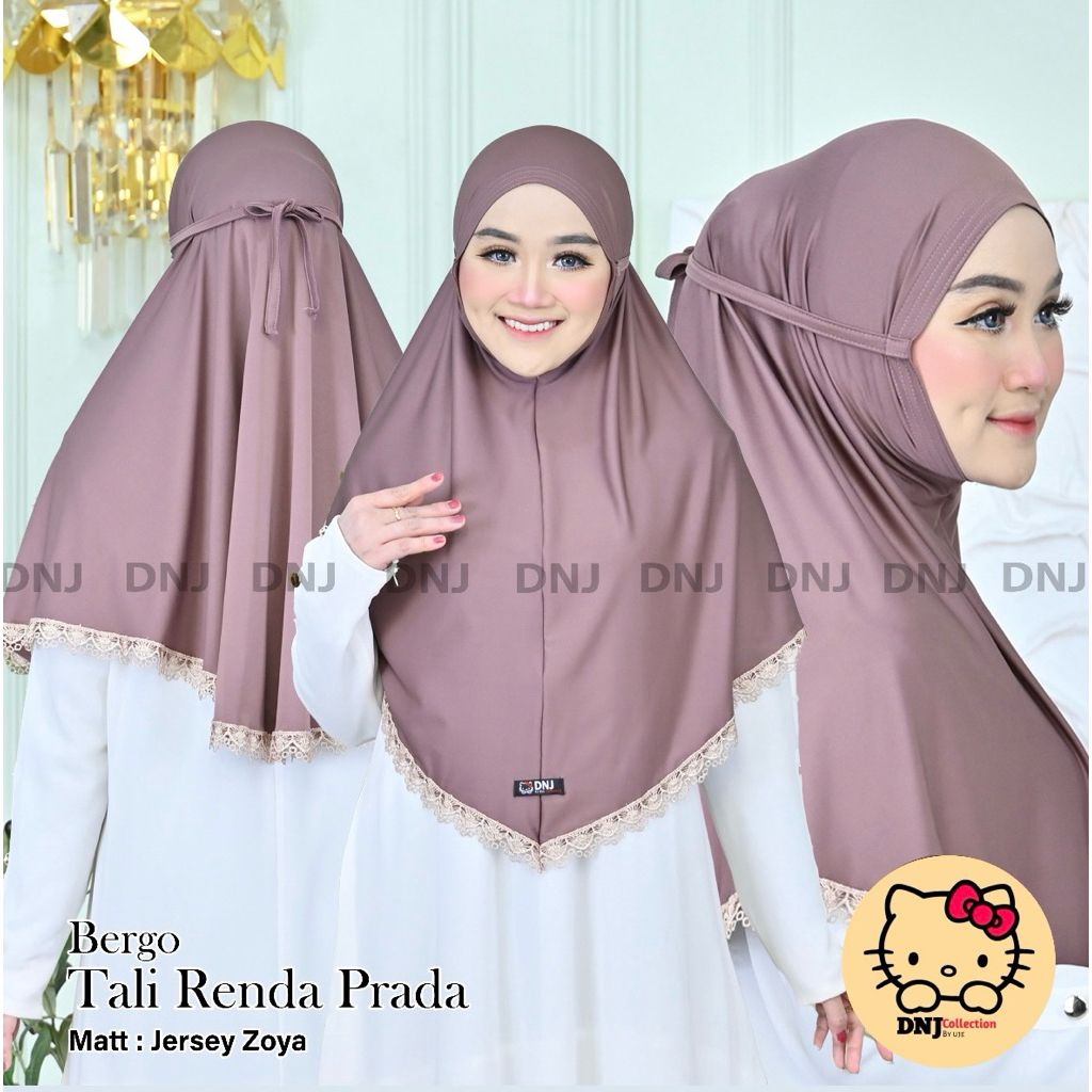 Bergo tali renda Prada/hijab tali renda prada/kerudung tali renda Prada jersey terbaru