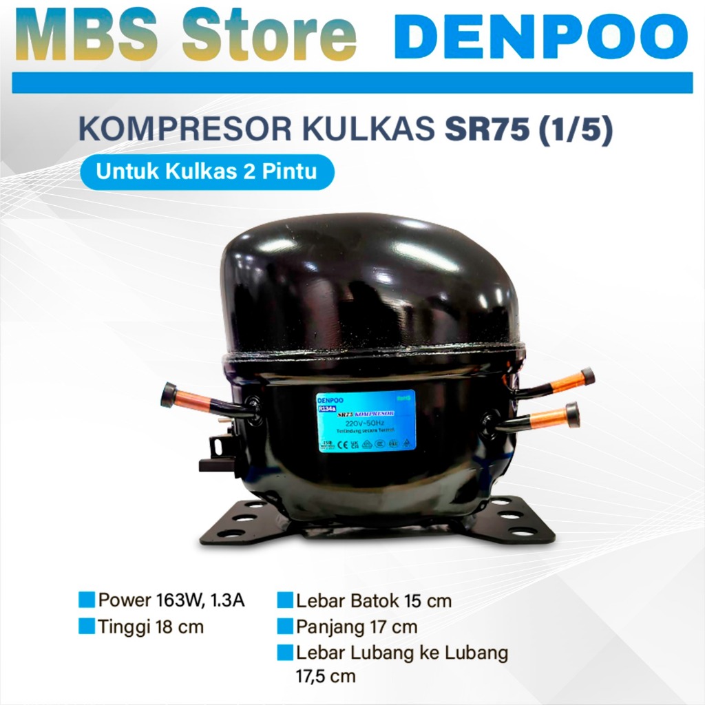 Kompresor Kulkas Frezeer Compressor Showcase Freezer 1 Pintu SR75 1/5 PK/HP