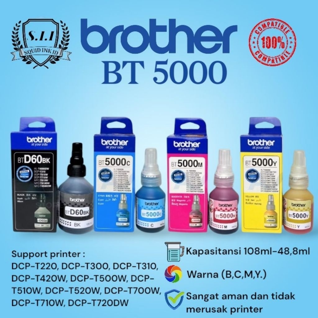 Tinta Brother BT5000 1set isi 4pcs Untuk Printer Seri : DCP-T300, DCP-T310, DCP-T500W, DCP-T510W, DC