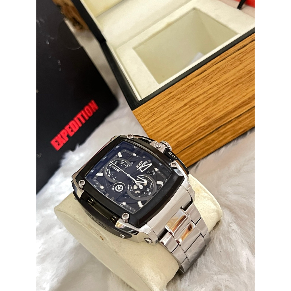 Dijual Jam Tangan Mewah Expedition, EXP 3008 MC Silver hitam Rantai