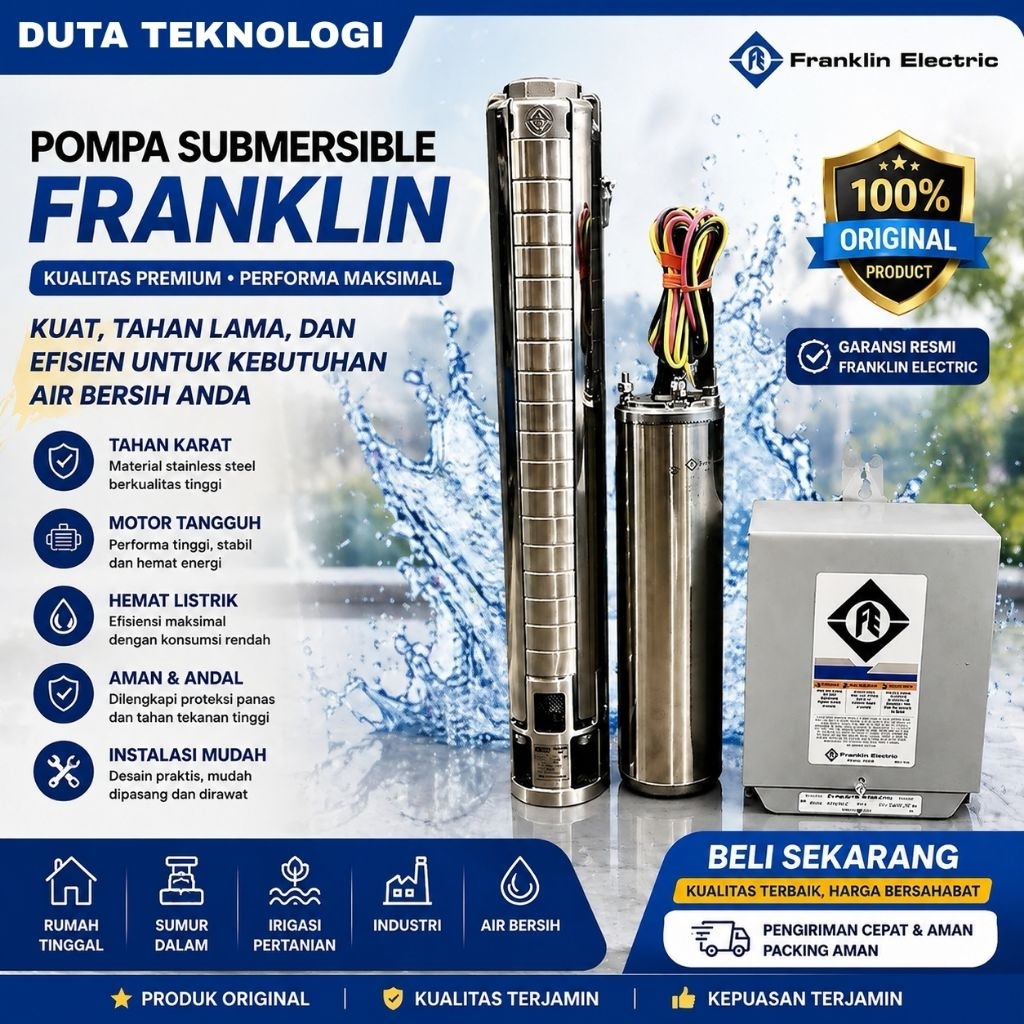 15.000.000POMPA SATELIT 4" FRANKLIN 3Hp 220v POMPA 4SP8-16 OUTLET 2" SET BOX ORI
