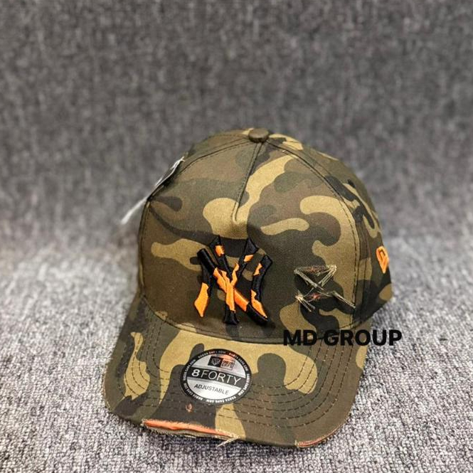NEW CAMO SOBEK-Topi Baseball Loreng Pria Full Katun Premium Caps NY Orange Camo Coklat-Topi Kasual H