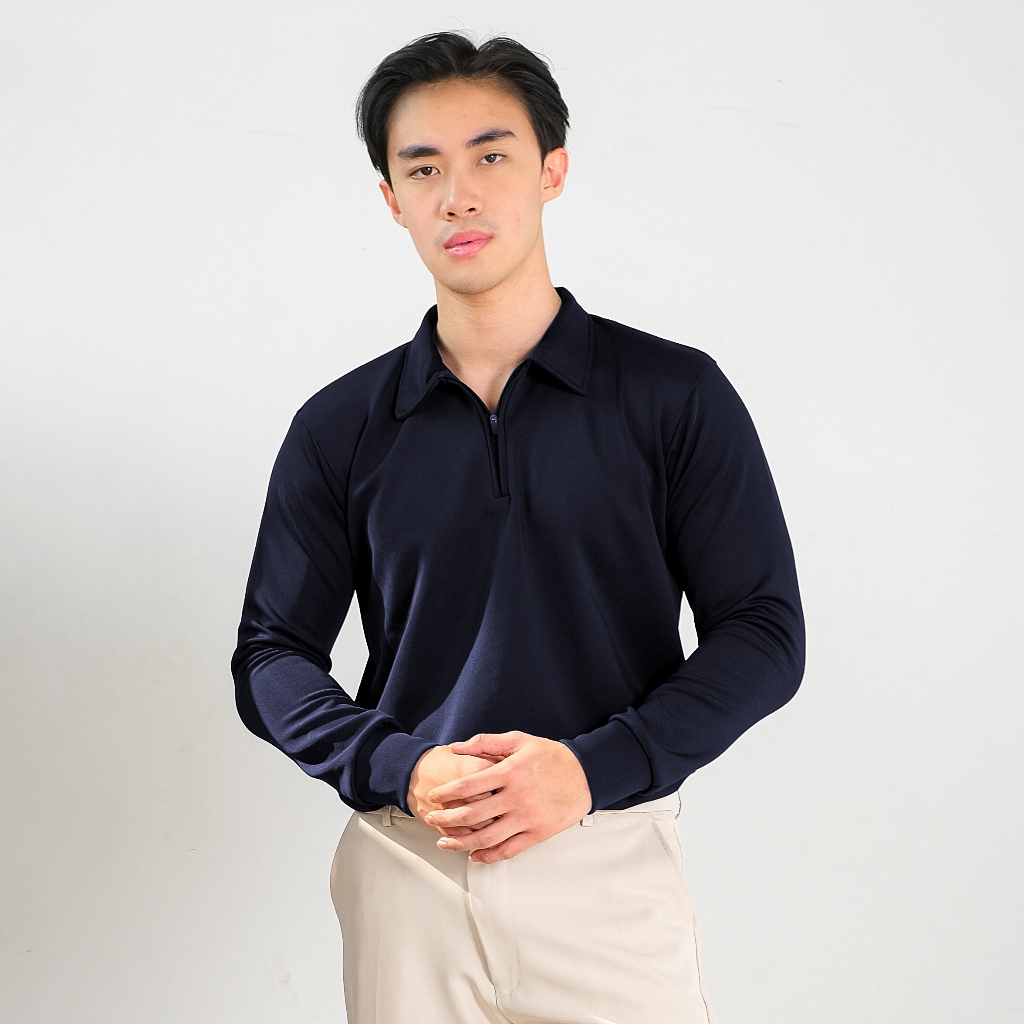 NEW SANVANINA CUBA Upper Zip Long Polo Shirt Polo Zipper Pria Kaos Lengan Panjang Pria Polo