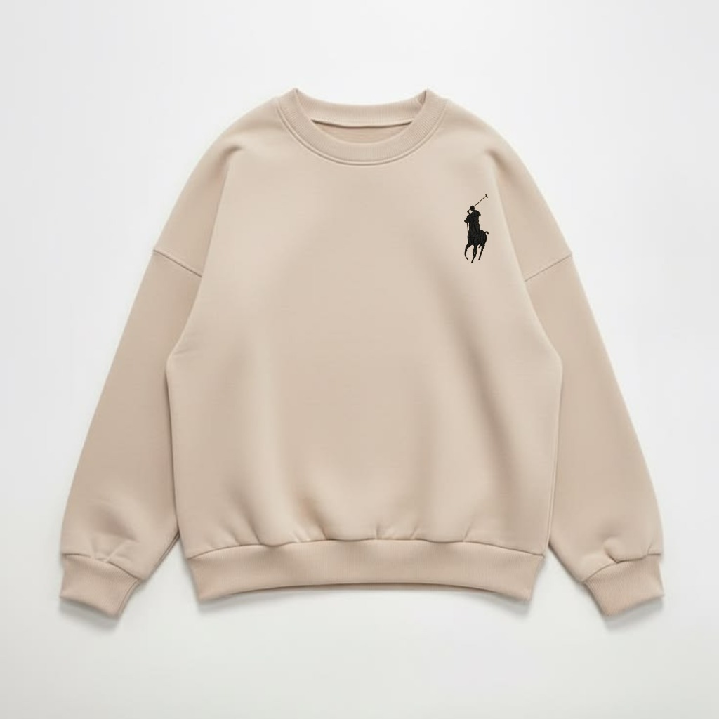 atasan oblong crewneck logo print hitam premium -  sweater unisex full tag & label premium Polo Ralp