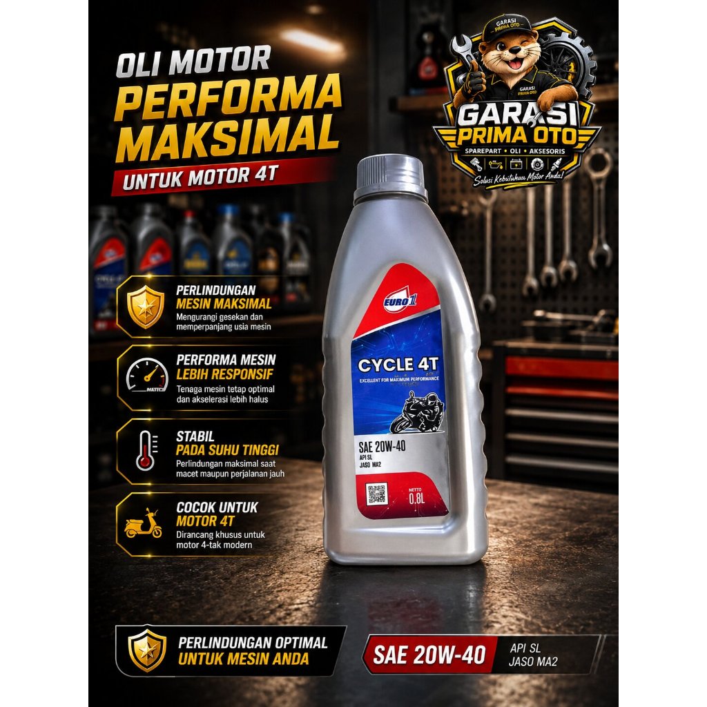 EURO 1 CYCLE 4T 20W-40 0.8L - Oli Motor Euro1 | Oli Motor 4T | Perlindungan Maksimal