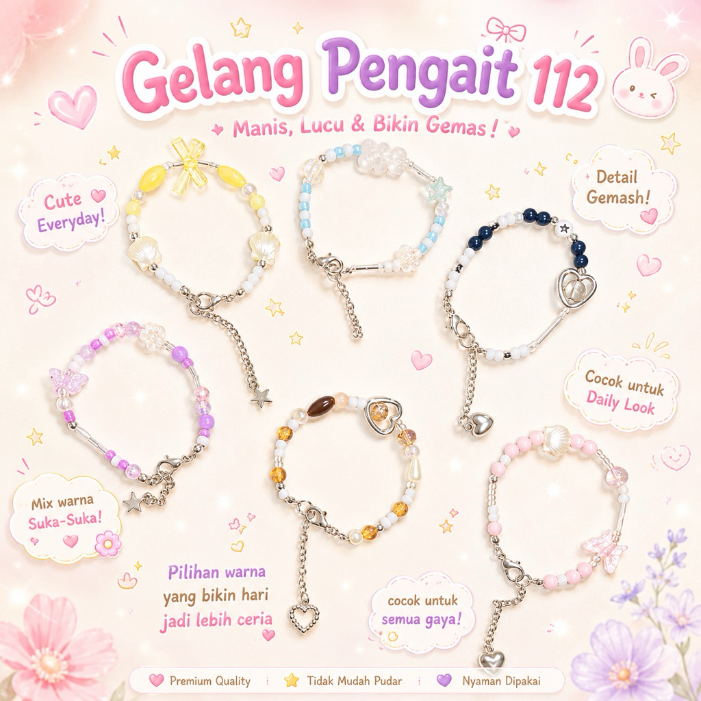 Gelang Pengait Kode 112 / Gelang manik pengait premium / Gelang elegan rantai