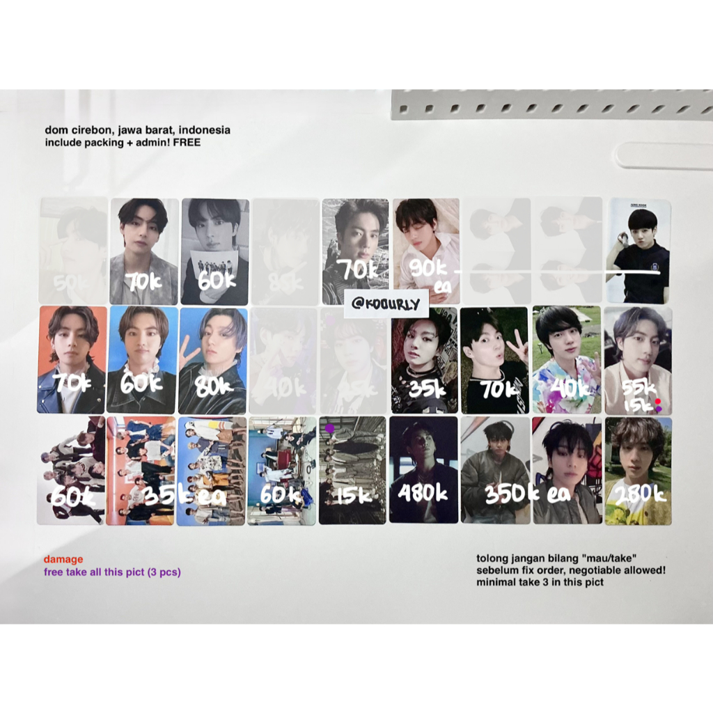 [ Ready Stock, BACA DESK ] Part 1, BTS PC Photocard Album Only Butter PTD MOTS7 ITS Tear U R Proof C