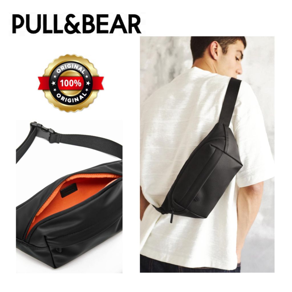 Tas Pull and Bear Pria Sling Bag Casual buat Sehari Hari Original Tas Branded - Black