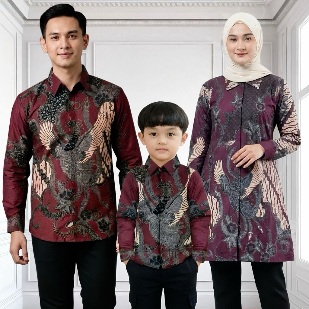 COUPLE SWEET Kemeja Batik SOANG Burgundy Dewasa Anak Terbaru Bahan Adem Murah Berkualitas