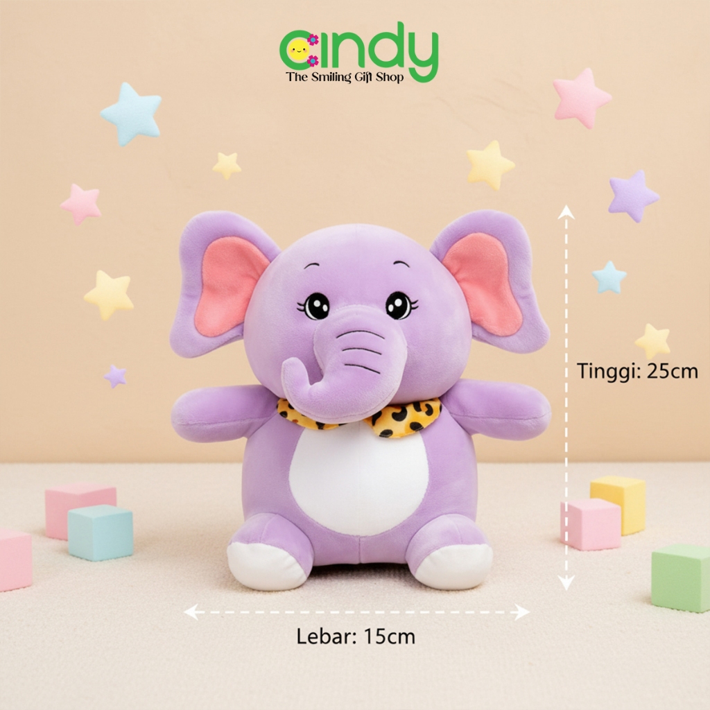 Cindy Boneka Gajah Emoy Soft Plush - Cute Baby Elephant Plush Toys - Mainan Anak Hadiah Ulang Tahun