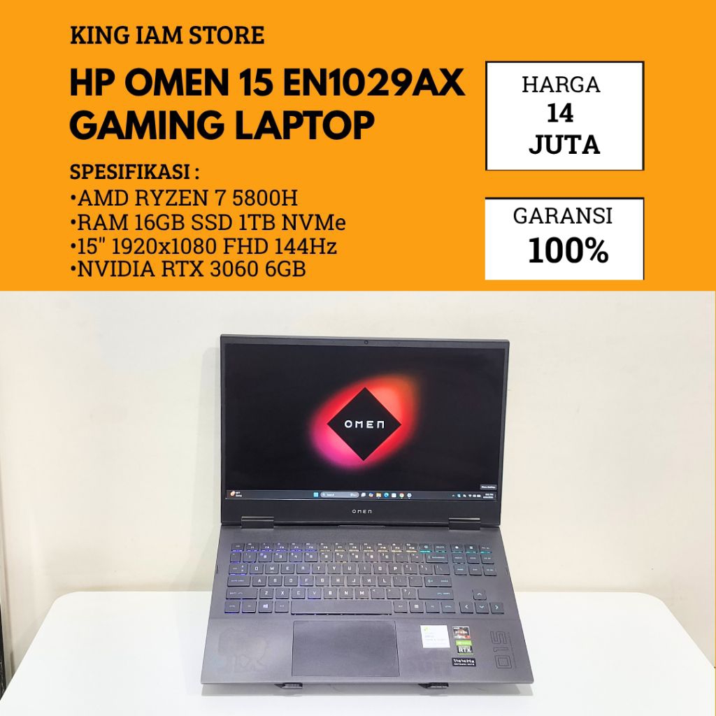 HP OMEN 15 EN1029AX RYZEN 7 NVIDIA RTX 3060 SSD 1TB NVMe LAYAR 144Hz RAM 16GB | KING IAM STORE LAPTO