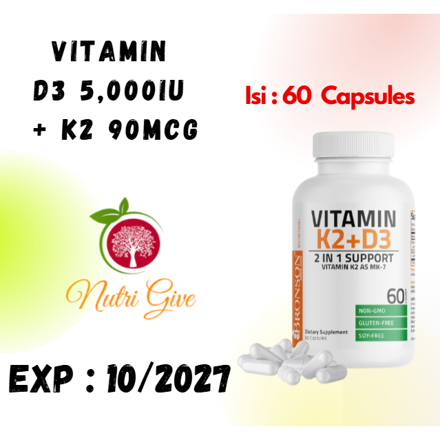 Bronson Vitamin K2 D3 5,000IU K2 90mcg 60 Capsules Bronson Vitamin D3 K2