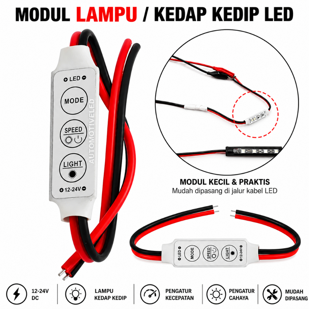 Modul Led Controller I Modul Led Mini Dimmer Controller Kedip Strobo 6 Mode 6 Speed 12-24V 6A