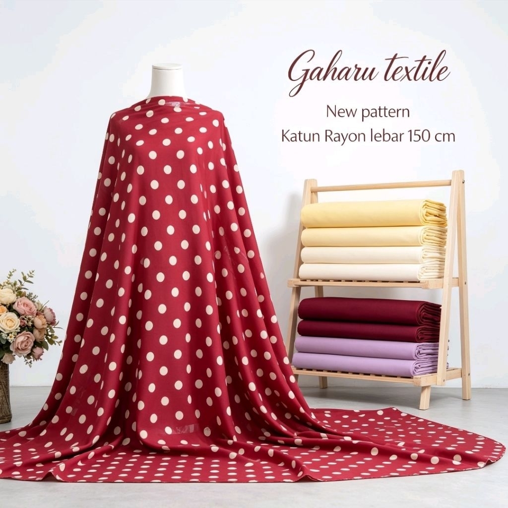 bahan katun rayon premium - rayon voscose motif polkadot - rayon meteran (CTK)