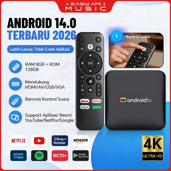 Android Tv Box Android 14 OS 8+128G Wifi 5G/2.4G 4K STB  Remote Kontrol Suara Untuk TV Lama|Nonton F