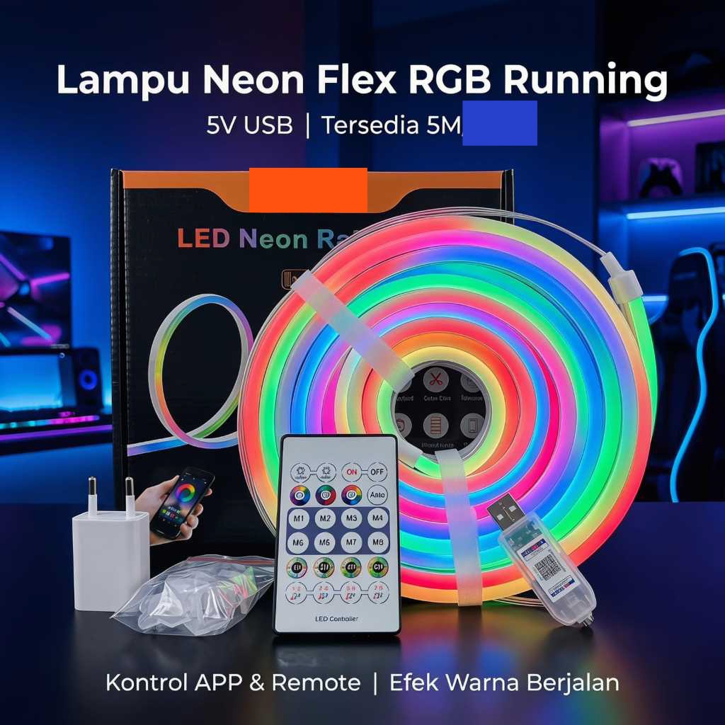 lampu neon flex running berjalan 5v usb /lampu aesthetic kamar /lampu led running/lampu warna warni/