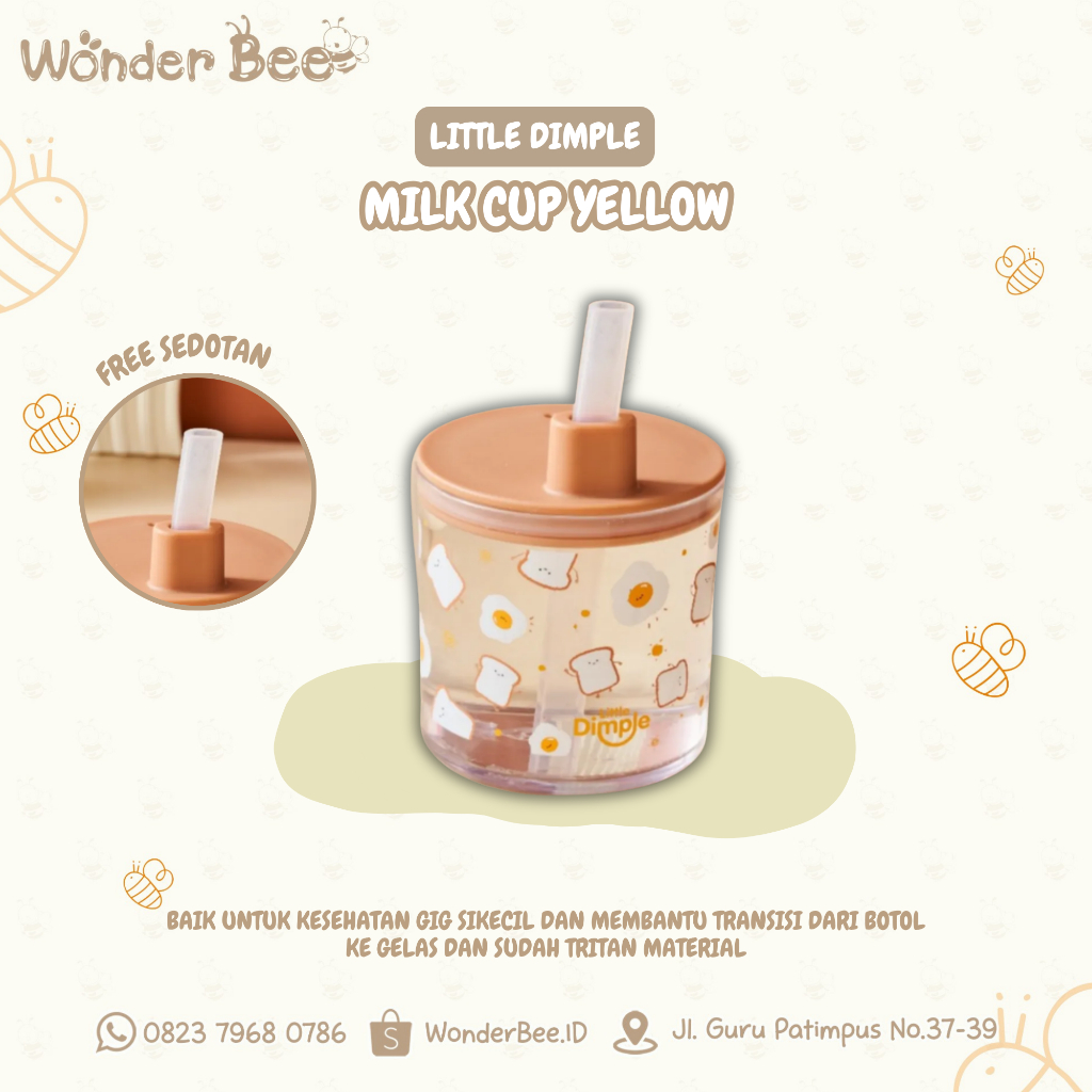 Little Dimple Multipurpose Milk Cup Yellow - Straw Cup - Training Cup - Gelas Minum Anak