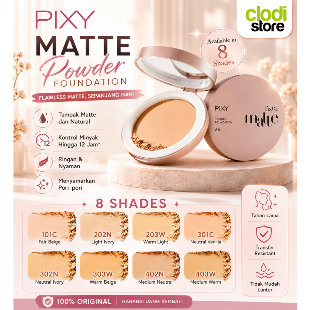 PIXY Fixed Matte Powder Foundation Bedak Padat Two Way Cake Pixy Matte Compact Powder