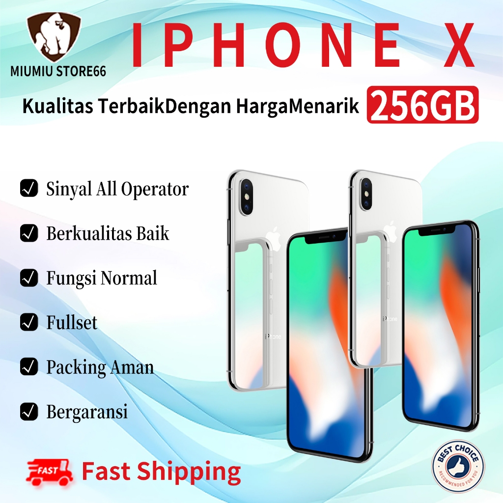 iPhone X 256GB Second Original100% INTER 5G 6.1"OLED-Ori Fullset Lke New Phone 3utools All Green