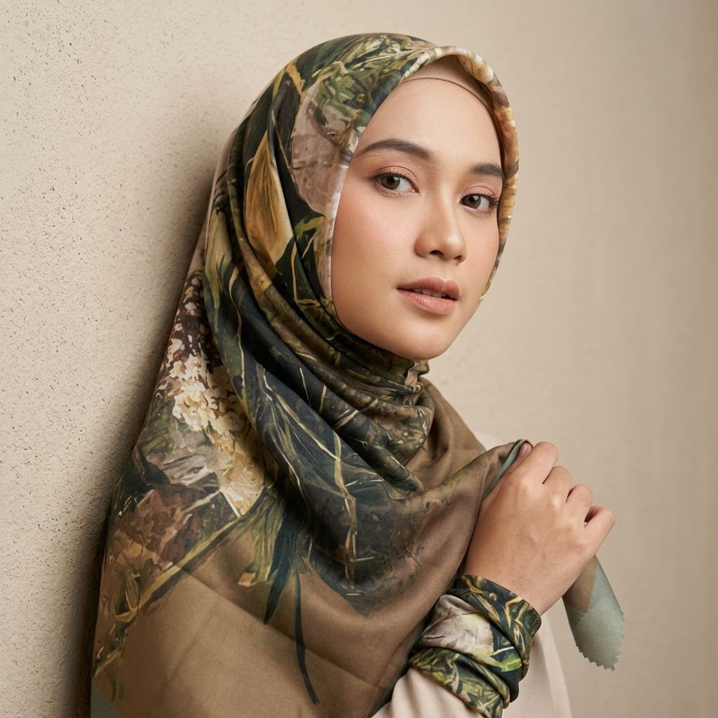 HIJAB SEGIEMPAT VOAL MOTIF TERBARU BUNGA SERIES ARMY GANE/SCARF PATTERN FLOWER SERIES 54SP