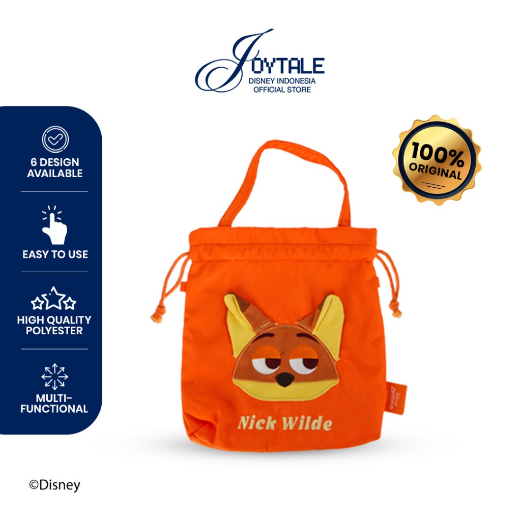 DISNEY Zootopia Orange Nick Drawstring Storage Bag Series | Tas Mini Makeup Travel Bag Pouch Kosmeti