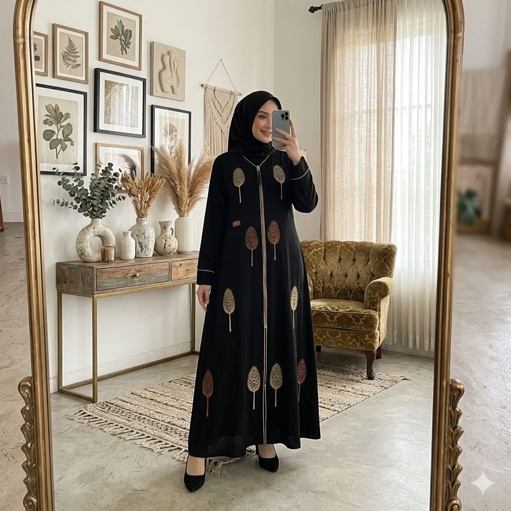 Gamis momhits abaya sultan ada bordir mewah bahan jetblack mewah dan elegant