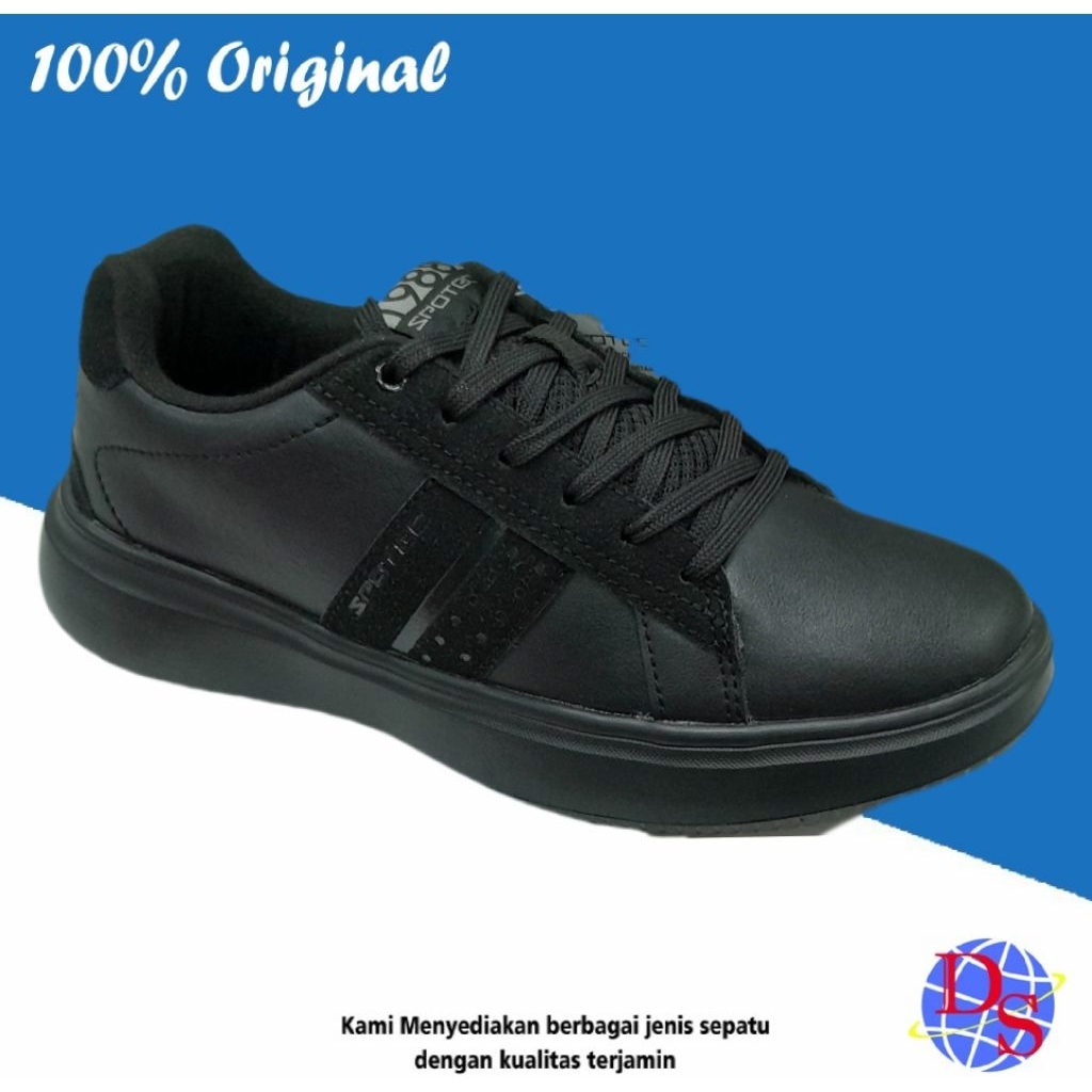 Sepatu Sneakers Pria Spotec Vincent Hitam Polos Sepatu Sekolah Hitam Polos