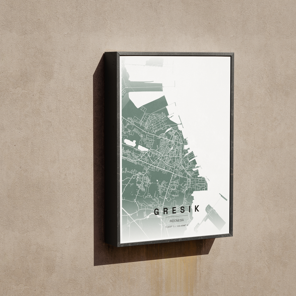 Gresik City Map Wall Art Poster Peta Kota Gresik Hiasan Dinding Aesthetic Ukuran A3