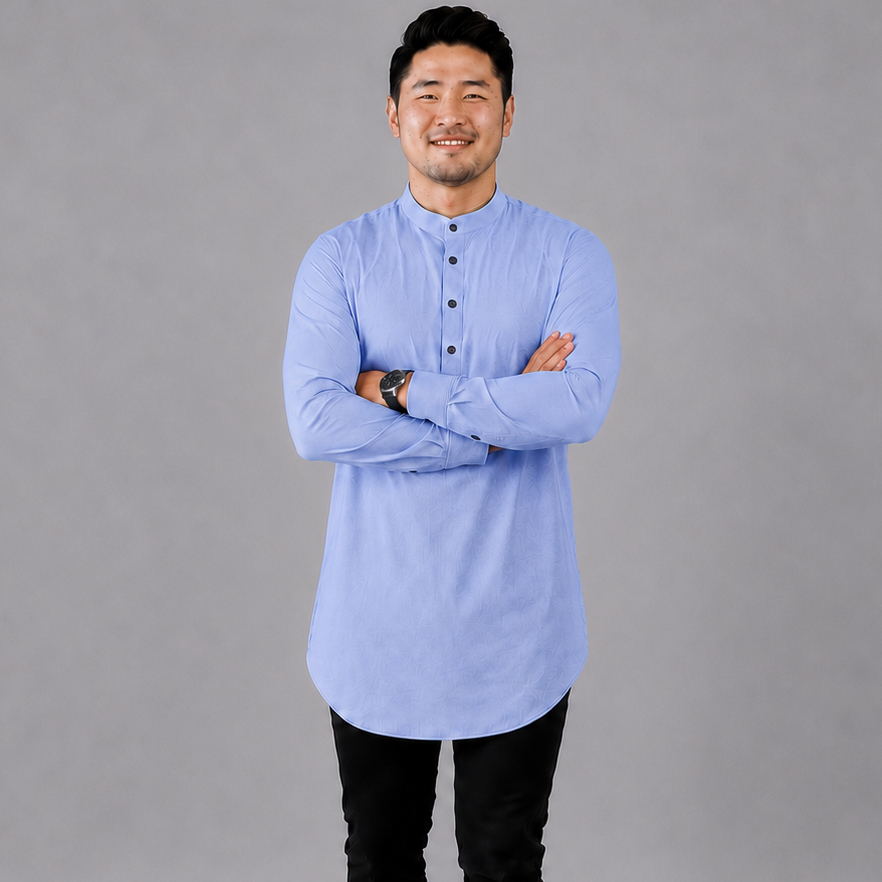 Hot Eight Nineteen Baju Koko Kurta Lengan Panjang Warna Biru Muda Biru Laut Light Blue Sky Blue