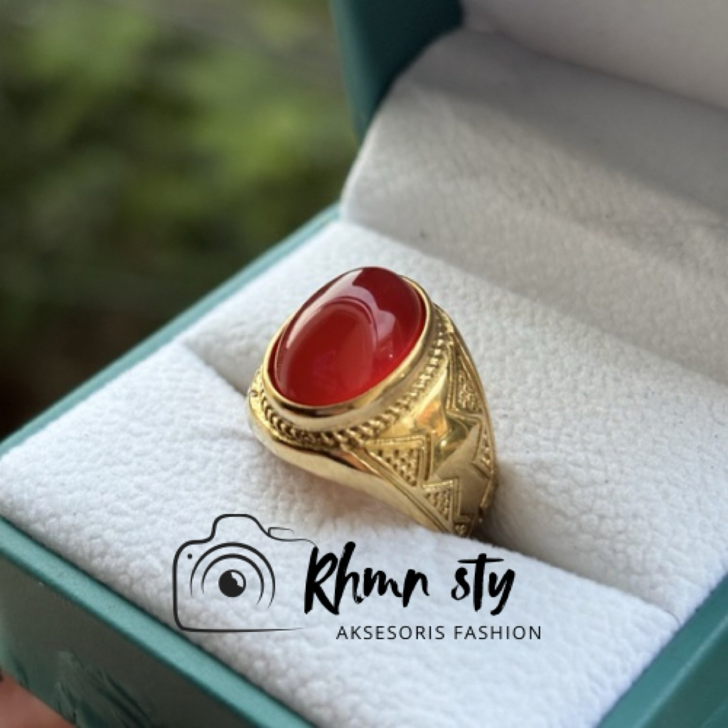 cincin batu akik red baron ring kuning