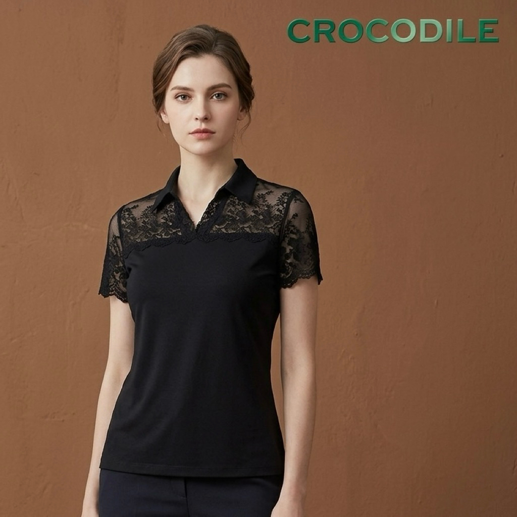 Kaos Polo  Wanita CROCODILE Black Wanita Olahraga Original Second Preloved ne