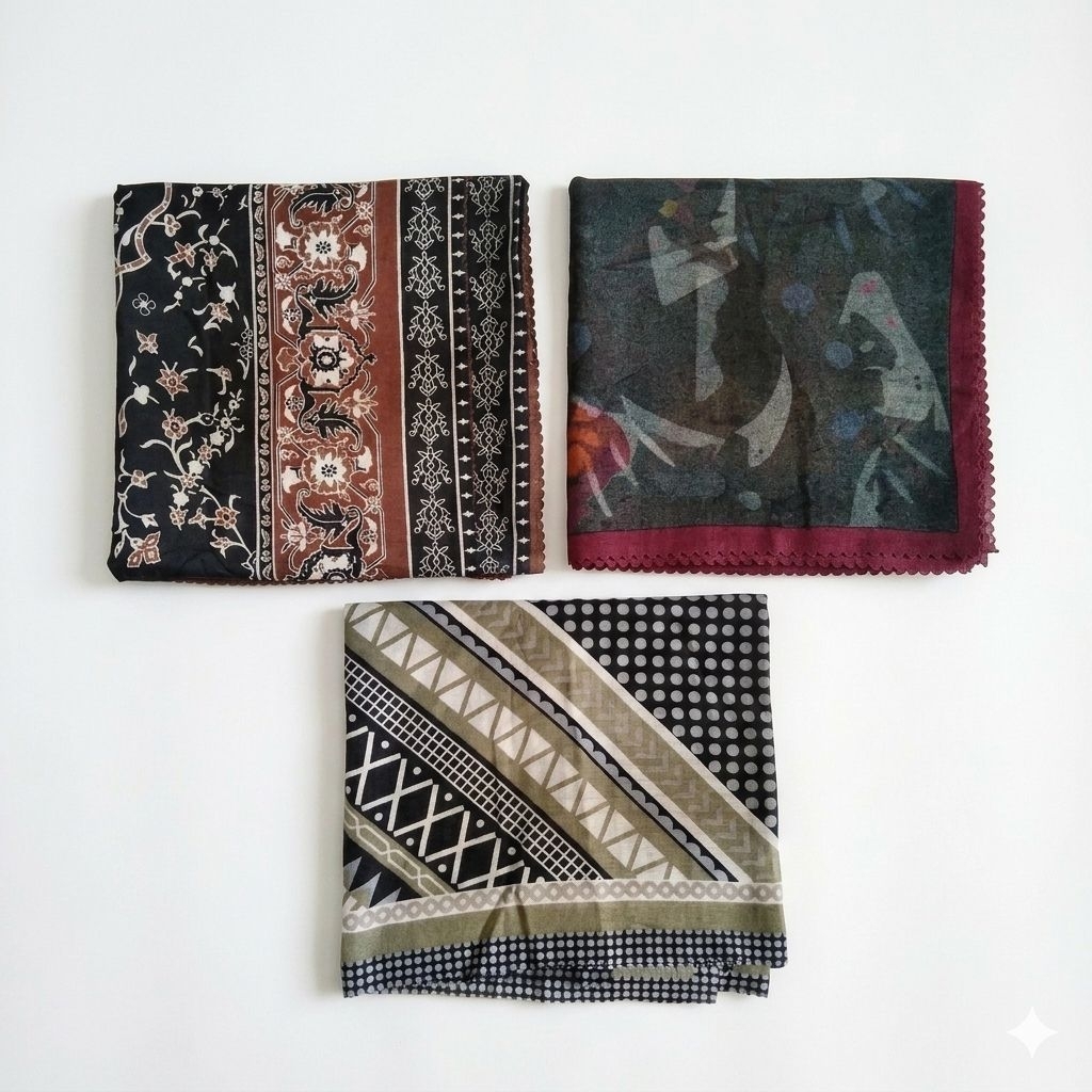 (DEFECT SALE 2) Jilbab Voal Motif Segi Empat - Kerudung Motif Cuci Gudang Grade B