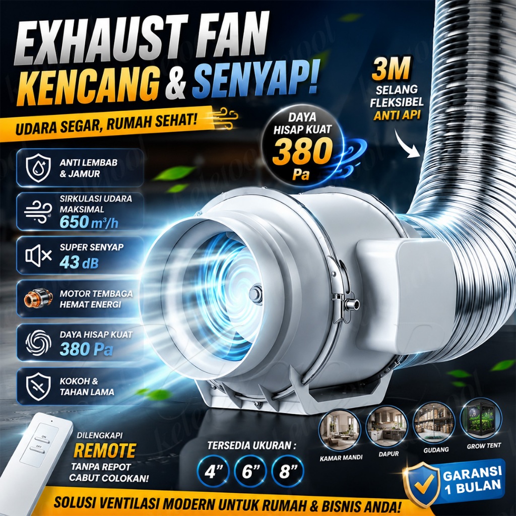 Kipas Exhaust Dinding Tertanam Kipas Saluran Pembuangan 8inch Penghisap Asap Dapur Ventilasi Kamar M