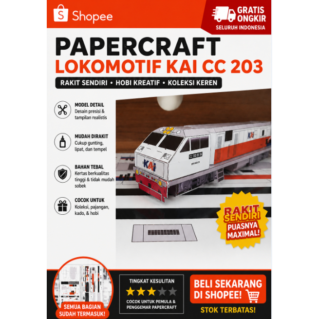 DIY papercraft kertas Kereta api Indonesia cc203
