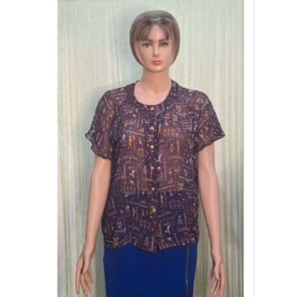 outer wanita jumbo ungu lengan pendek full motif