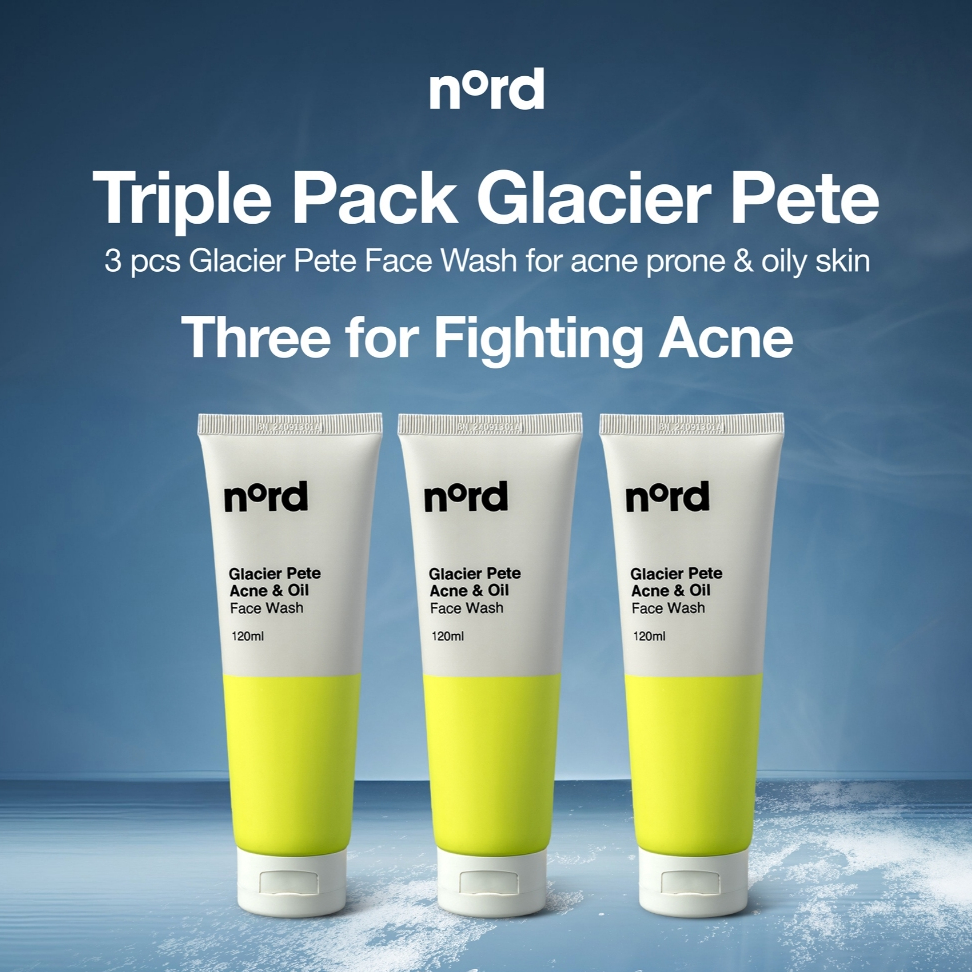 Nord Glacier Pete Face Wash Triple Pack (3x120ml) - 3 pcs sabun muka pria anti minyak dan jerawat