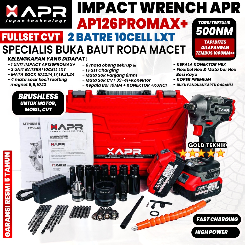 APR Impact Wrench 1000NM AP126 PROMAX+ pembuka roda ban motor mobil cvt brushless original