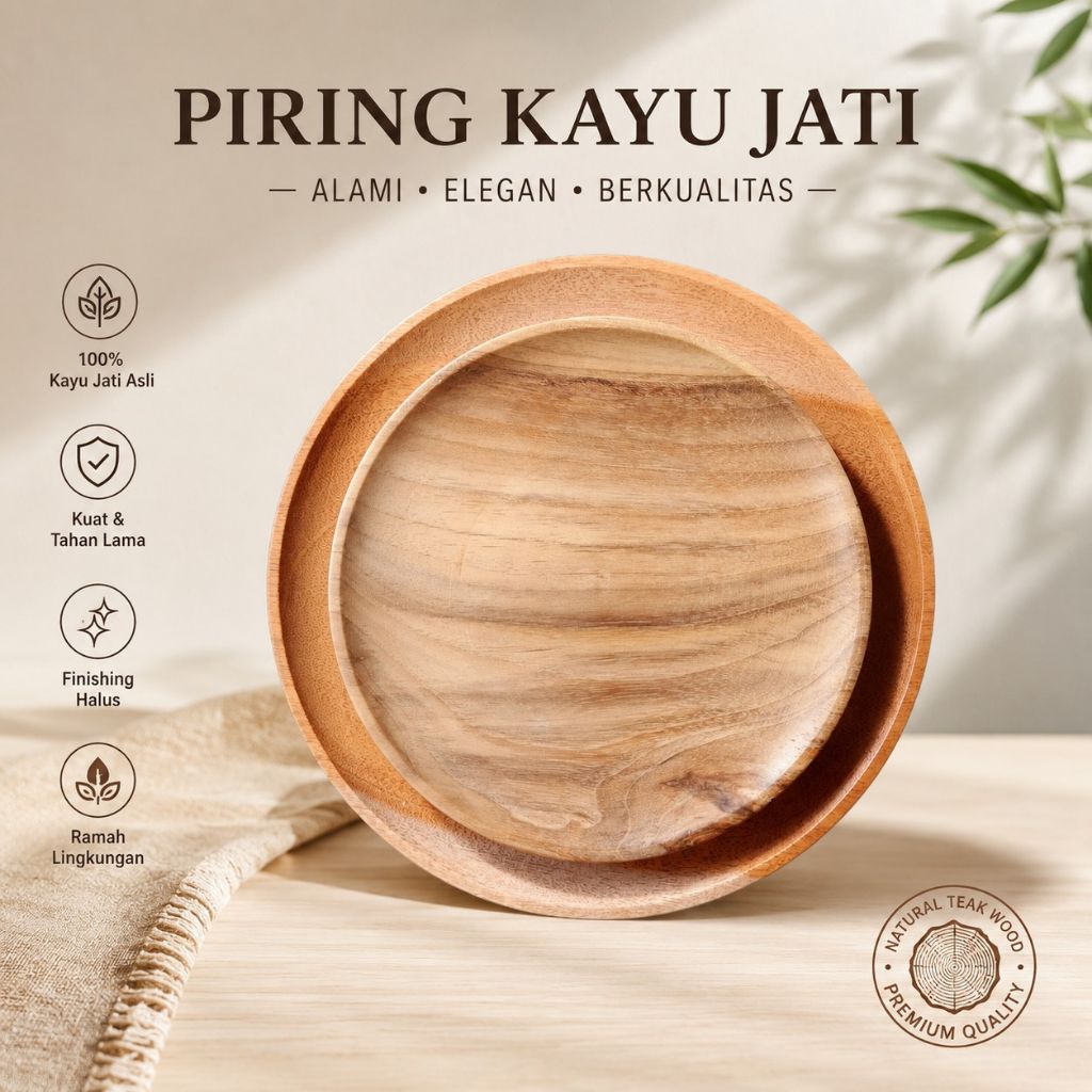 Piring kayu bulat piring kayu jati mahoni woden teak Wood piring kayu besar