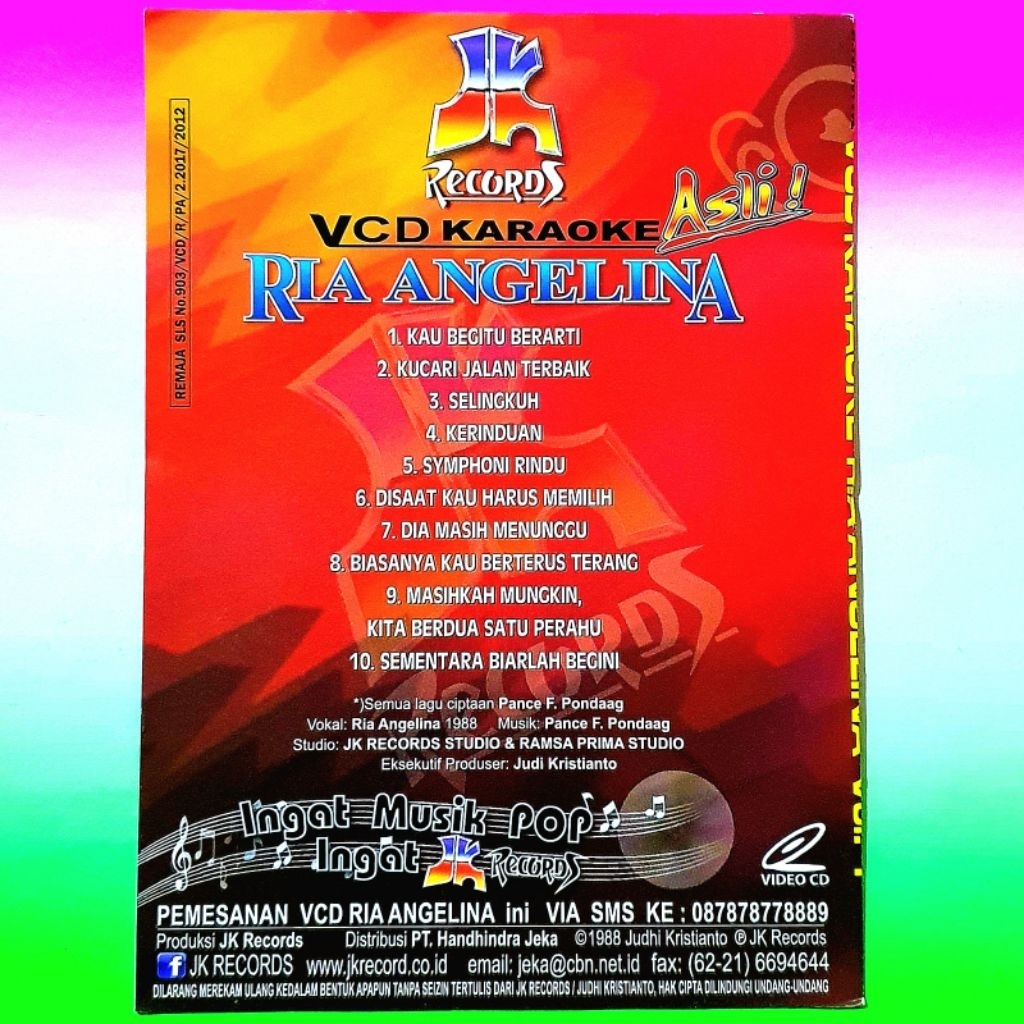 VCD RIA ANGELINA KARAOKE - VCD LAGU POP NOSTALGIA INDONESIA - VCD TEMBANG KENANGAN
