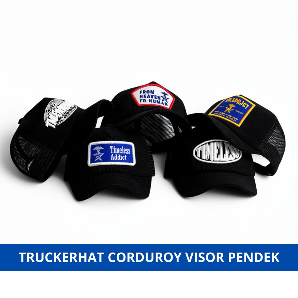 Topi Trucker Corduroy Premium - Topi Trucker Corduroy Hitam - Topi Corduroy Visor pendek