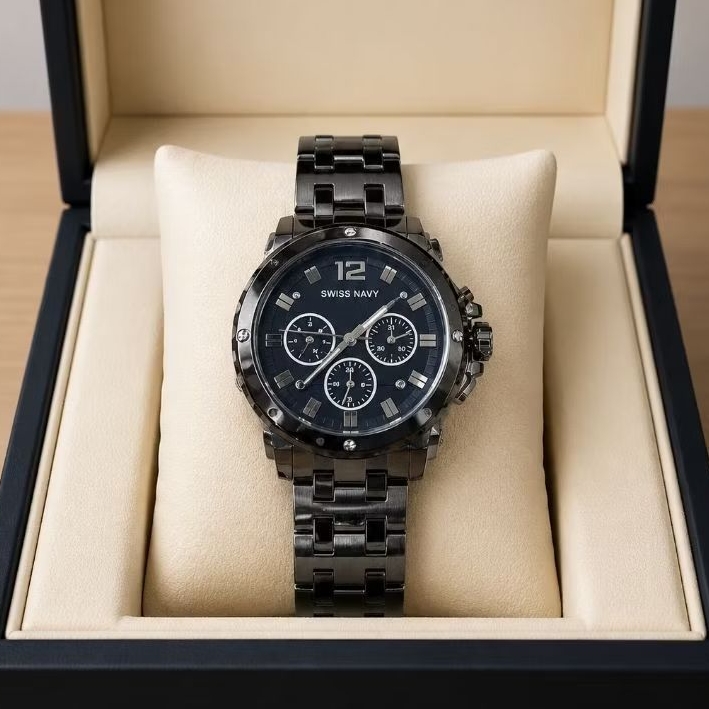 Jam tangan analog wanita sporty SWISS NAVY SN 8939L All black garansi resmi original 1thn