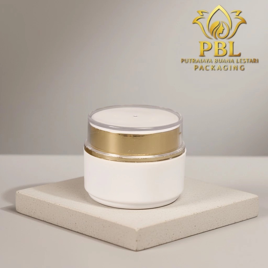 Pot Kimura 10gr Putih Lis Gold Cap Transparant / Pot PP 10gr / Pot Kemasan Kosmetic & Skincare 10gr