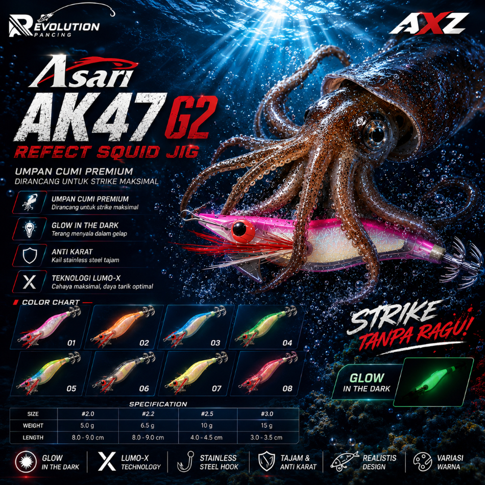 Asari AK47 G2 Squid Jig Asari Refect Squid Jig Umpan gacor mancing cumi