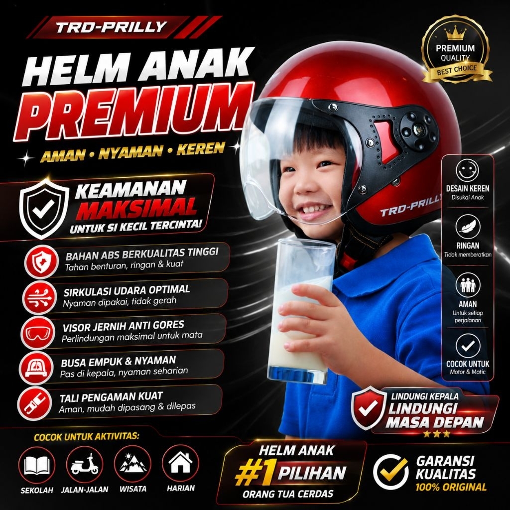 Helm Bogo Pilot Anak VRL Carkids Polos SNI - Helm Retro Kids Batok Kecil - Usia 2-7 Tahun