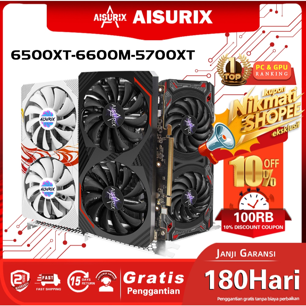 AISURIX RX5700XT 8GB RX6500XT 4GB RX6600M 8GB RX 5500 8GB GDDR6 AMD VGA Card 128-bit 1408SP HDMI New